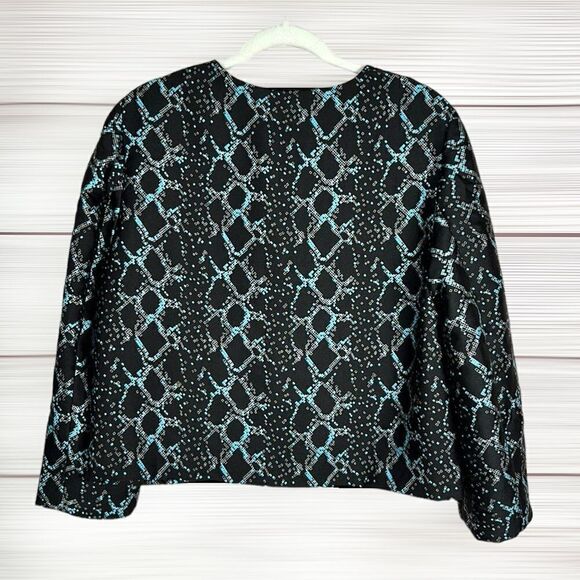 Diane Von Furstenberg DVF Women Full Zip Short Boxy Blazer Jacket Black Blue 14 - Picture 8 of 12